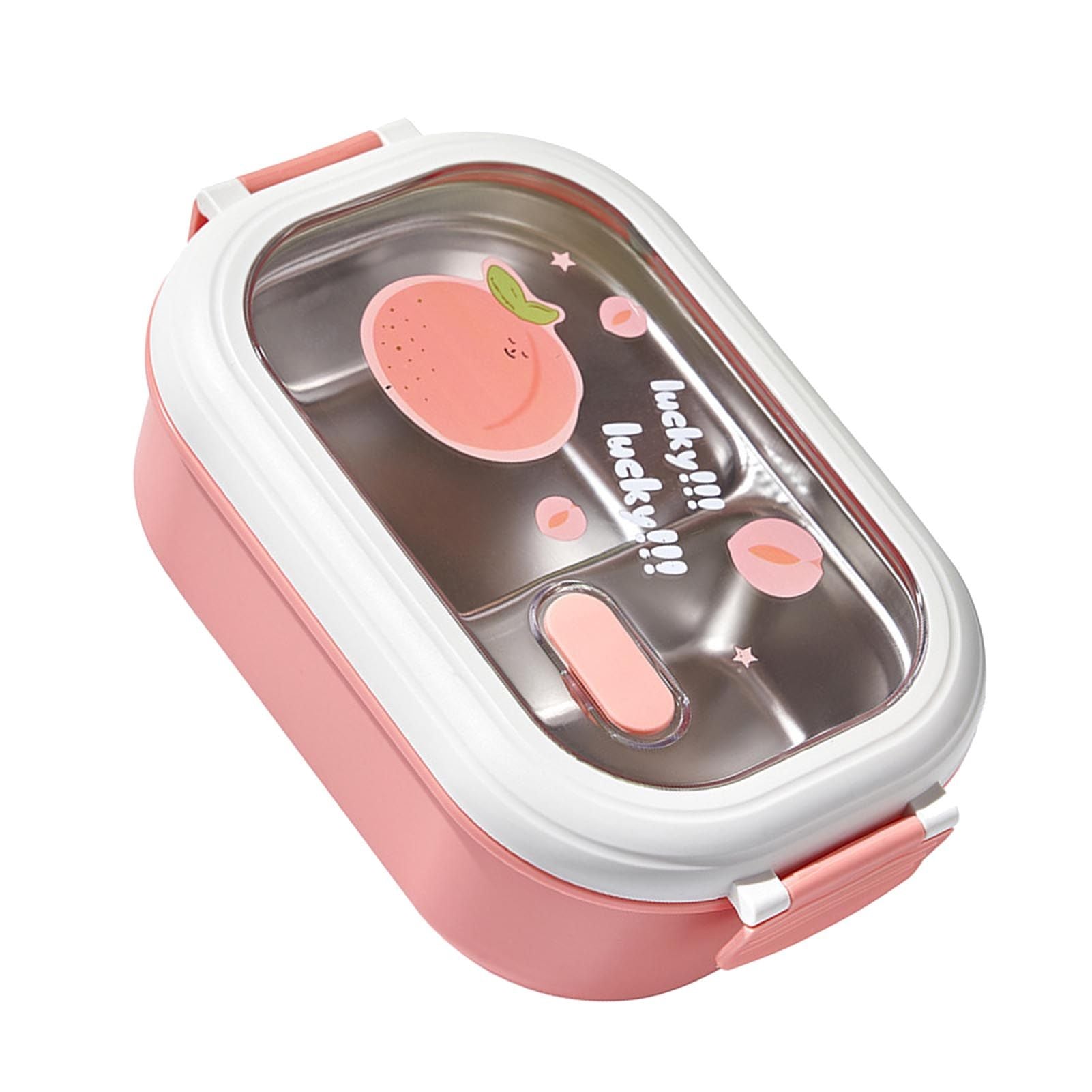 Bento Lunch Box Portable Safe Leakproof Divided Stainless Steel Thermal Lunch Box for Students School Office Pink
