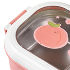 Bento Lunch Box Portable Safe Leakproof Divided Stainless Steel Thermal Lunch Box for Students School Office Pink