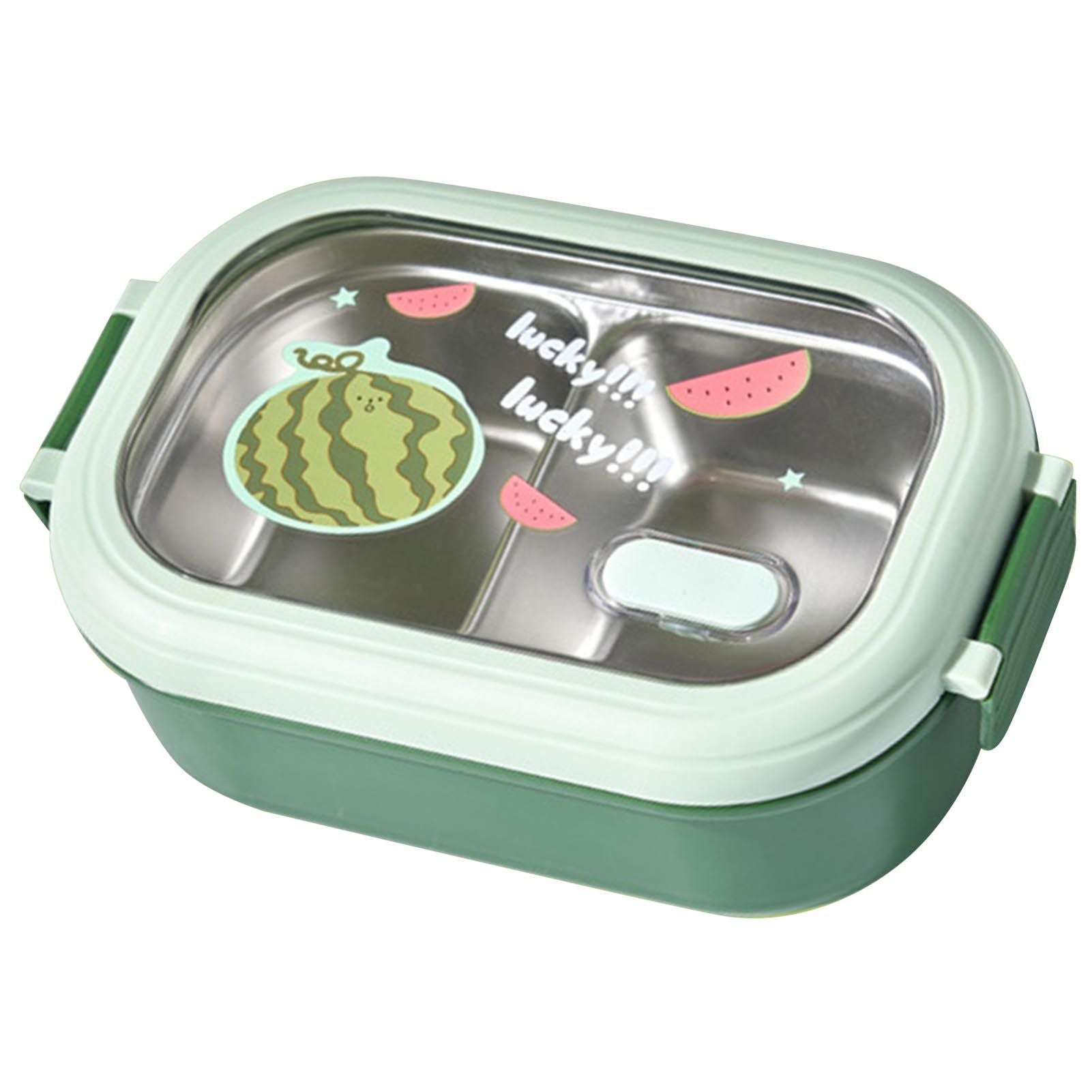 Bento Lunch Box Portable Safe Leakproof Divided Stainless Steel Thermal Lunch Box for Students School Office Green