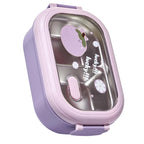 Bento Lunch Box Portable Safe Leakproof Divided Stainless Steel Thermal Lunch Box for Students School Office Purple