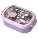 Bento Lunch Box Portable Safe Leakproof Divided Stainless Steel Thermal Lunch Box for Students School Office Purple