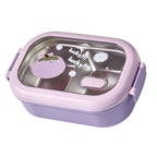 Bento Lunch Box Portable Safe Leakproof Divided Stainless Steel Thermal Lunch Box for Students School Office Purple