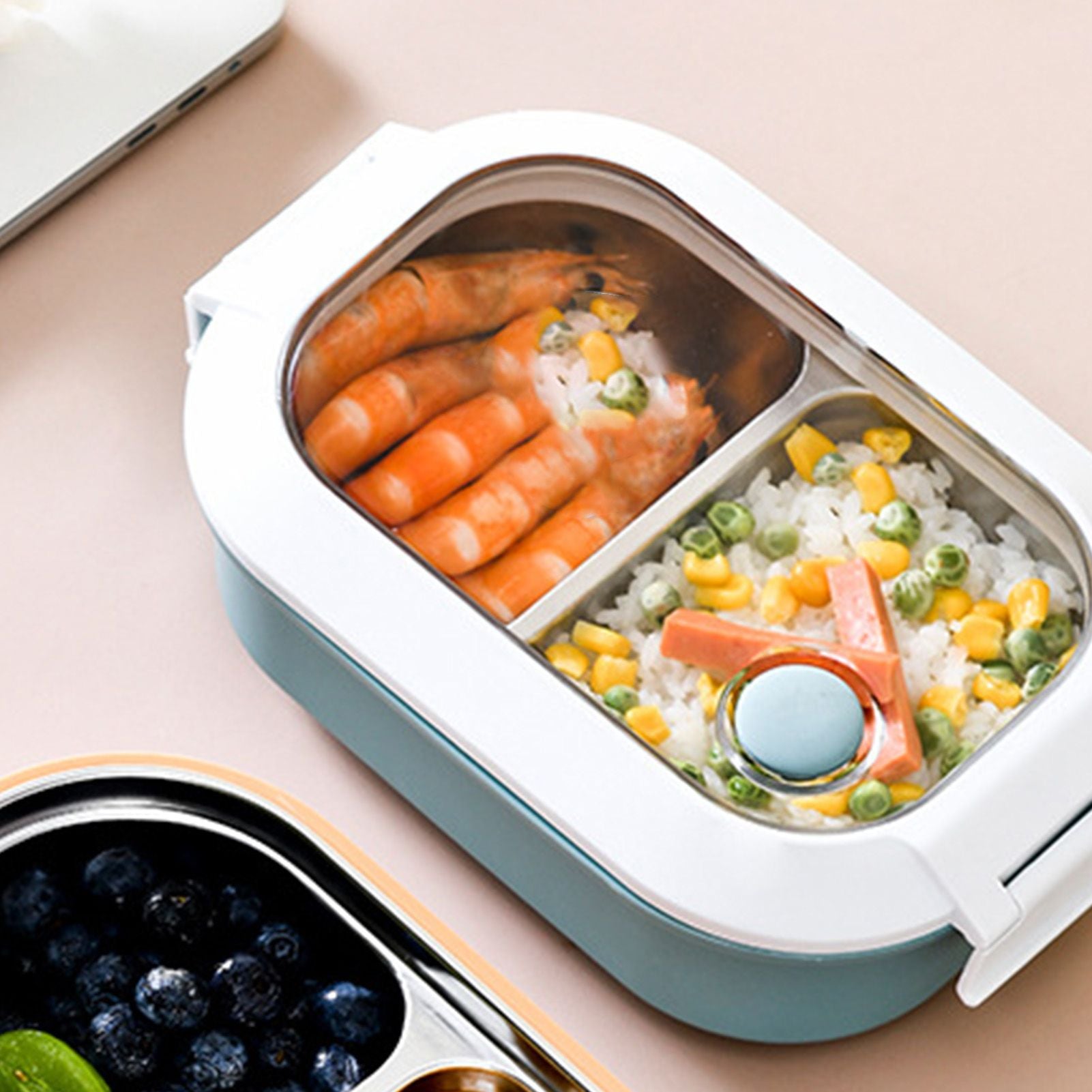 Lunch Box Stainless Steel Insulation Leakproof Cute Design Portable Bento Box for School Office Blue