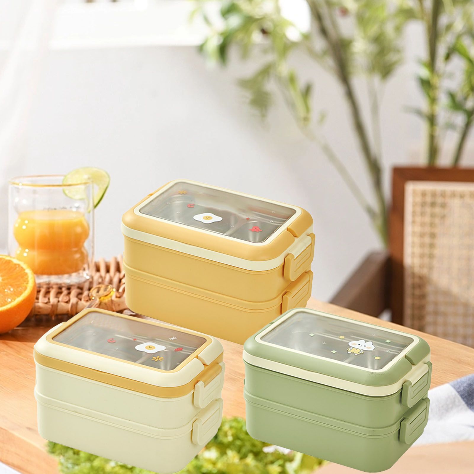 Stainless Steel Insulated Lunch Box Multiple Compartments Fashionable Safe Stainless Steel Bento Box for Students Kids Cream