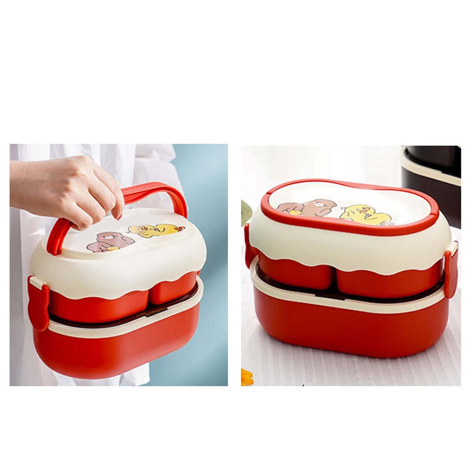 Lunch Box 2 Tier 3 Compartment Large Capacity Microwavable Cute Portable Bento Lunch Box Red