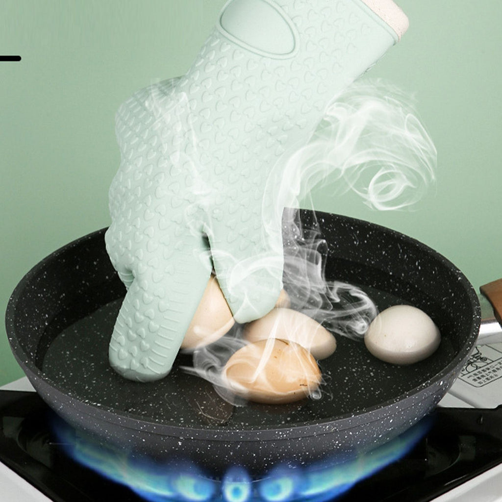 Thickened Silicone Anti Scalding Oven Glove Heat Resistant Silicone Cooking Glove for Microwave Oven Toaster Mint Green