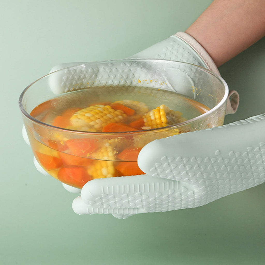 Thickened Silicone Anti Scalding Oven Glove Heat Resistant Silicone Cooking Glove for Microwave Oven Toaster Mint Green