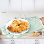 Thickened Silicone Anti Scalding Oven Glove Heat Resistant Silicone Cooking Glove for Microwave Oven Toaster Mint Green