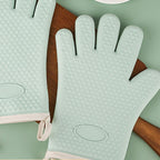 Thickened Silicone Anti Scalding Oven Glove Heat Resistant Silicone Cooking Glove for Microwave Oven Toaster Mint Green