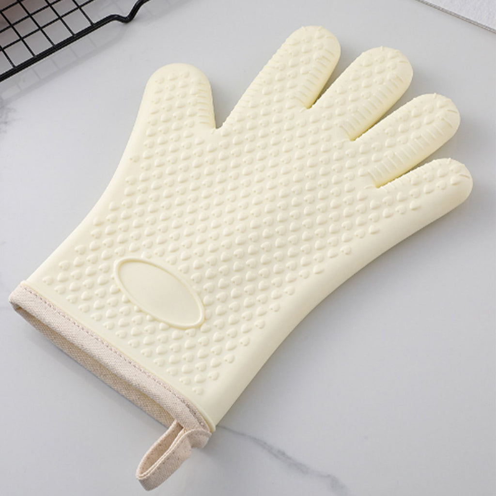 Thickened Silicone Anti Scalding Oven Glove Heat Resistant Silicone Cooking Glove for Microwave Oven Toaster Ivory White