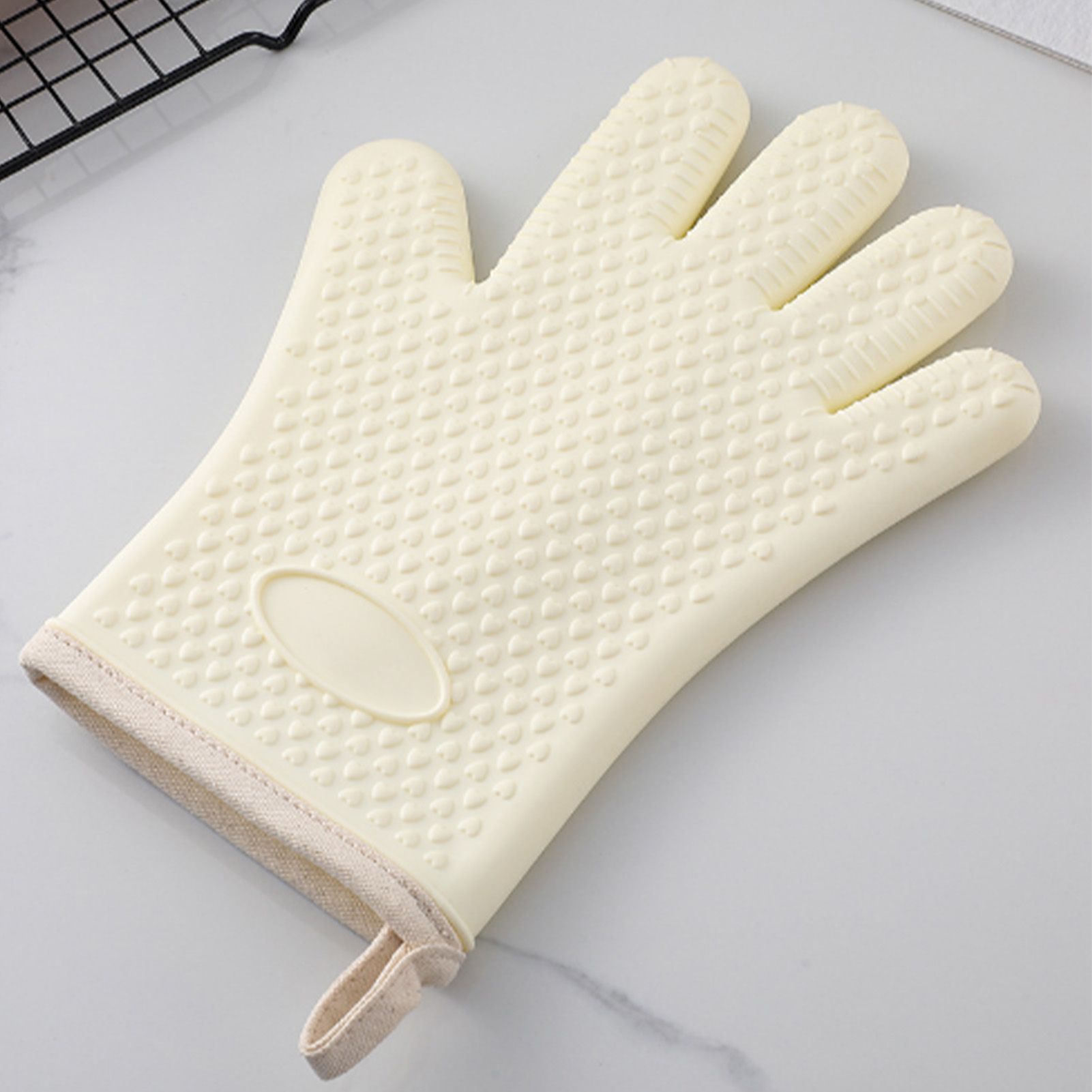 Thickened Silicone Anti Scalding Oven Glove Heat Resistant Silicone Cooking Glove for Microwave Oven Toaster Ivory White