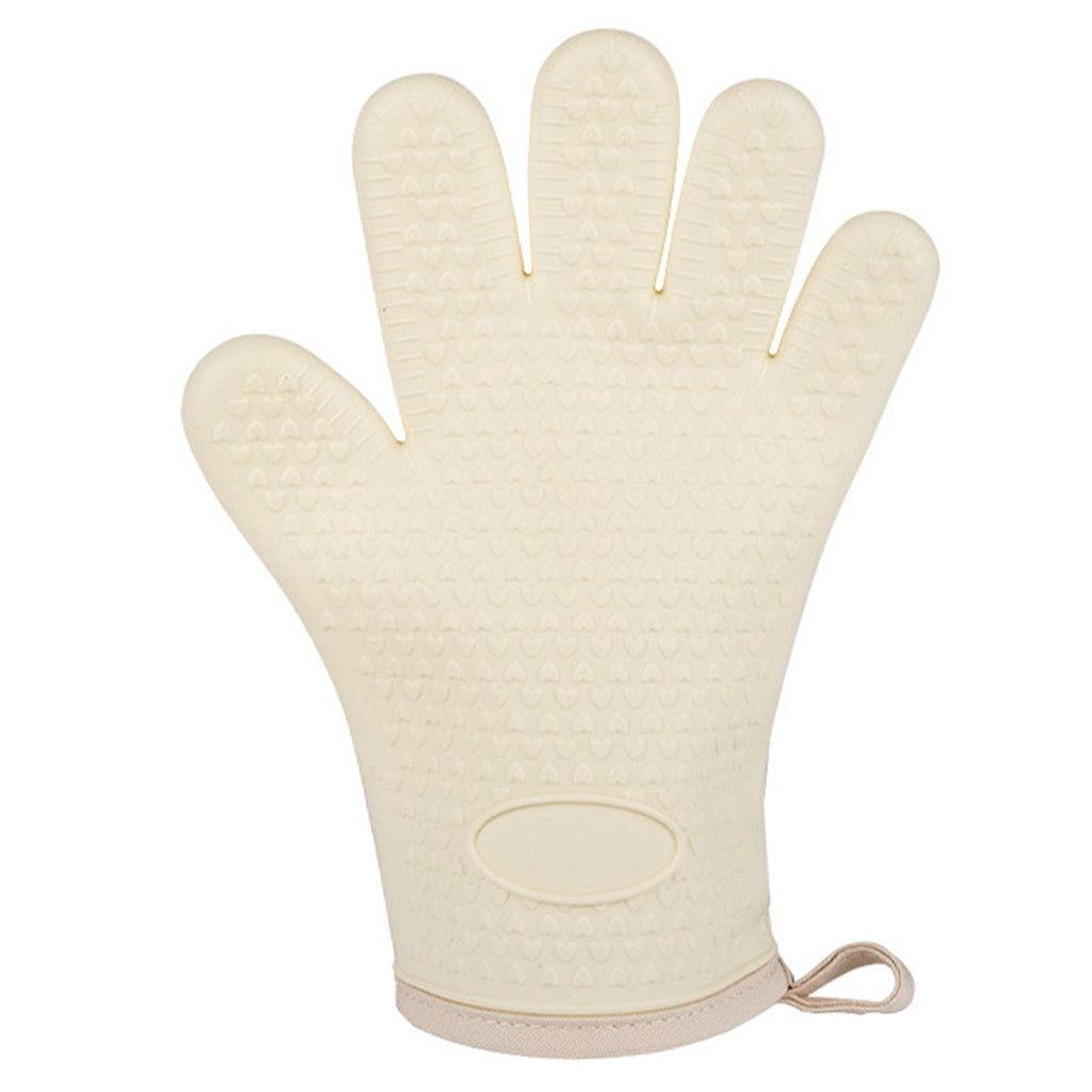 Thickened Silicone Anti Scalding Oven Glove Heat Resistant Silicone Cooking Glove for Microwave Oven Toaster Ivory White
