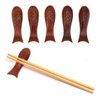 5Pcs Wooden Fish Shape Chopstick Rest Stand Rack Spoon Fork Knife Holder Wooden Chopstick Holder