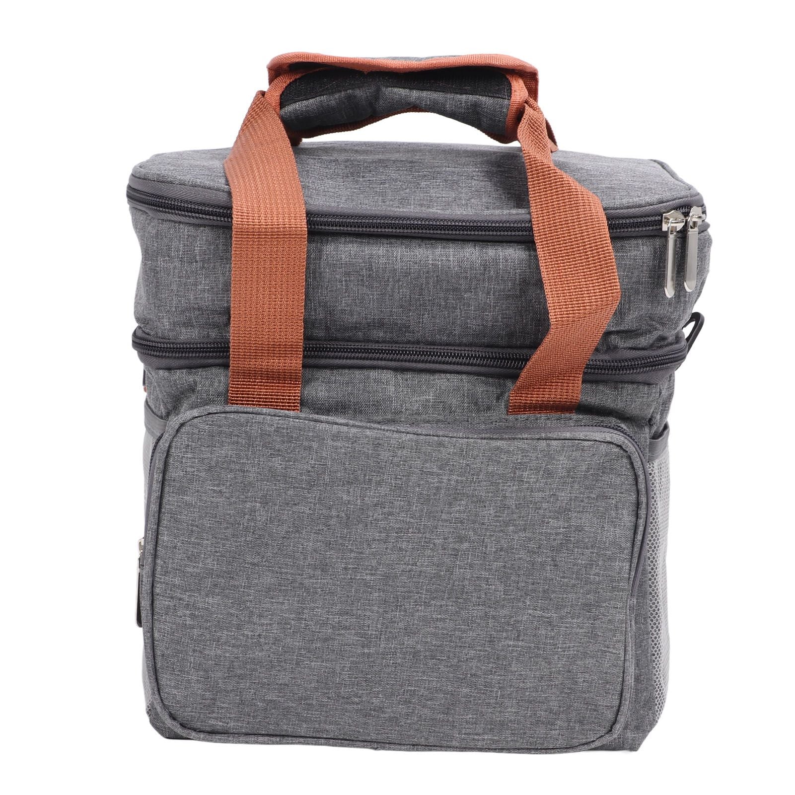 Lunch Bag 2 Deck Messenger Large Capacity Waterproof Leakage Proof 2 Way Zipper Insulated Lunch Box for Picnic Camp Office Grey