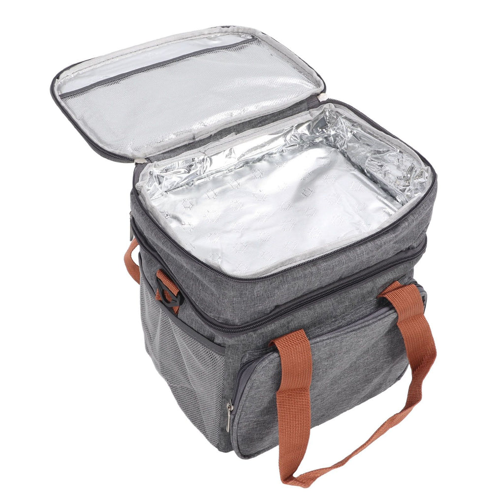 Lunch Bag 2 Deck Messenger Large Capacity Waterproof Leakage Proof 2 Way Zipper Insulated Lunch Box for Picnic Camp Office Grey