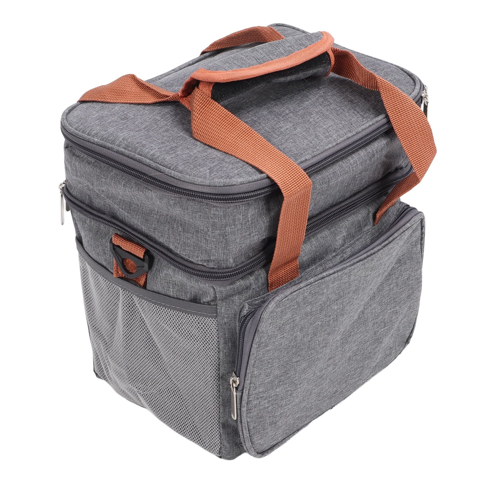 Lunch Bag 2 Deck Messenger Large Capacity Waterproof Leakage Proof 2 Way Zipper Insulated Lunch Box for Picnic Camp Office Grey