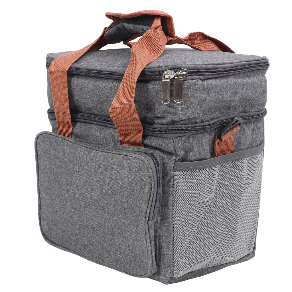 Lunch Bag 2 Deck Messenger Large Capacity Waterproof Leakage Proof 2 Way Zipper Insulated Lunch Box for Picnic Camp Office Grey