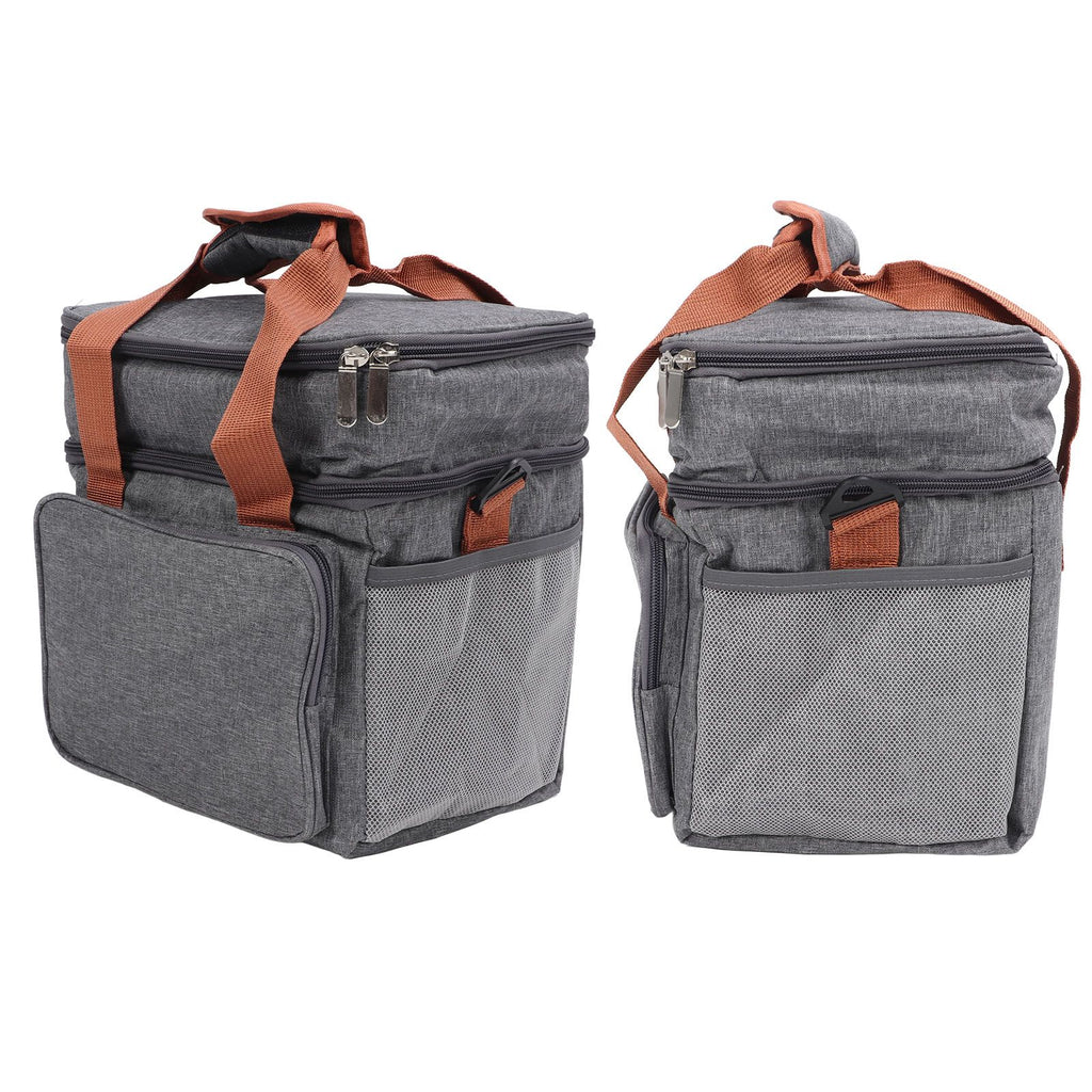 Lunch Bag 2 Deck Messenger Large Capacity Waterproof Leakage Proof 2 Way Zipper Insulated Lunch Box for Picnic Camp Office Grey