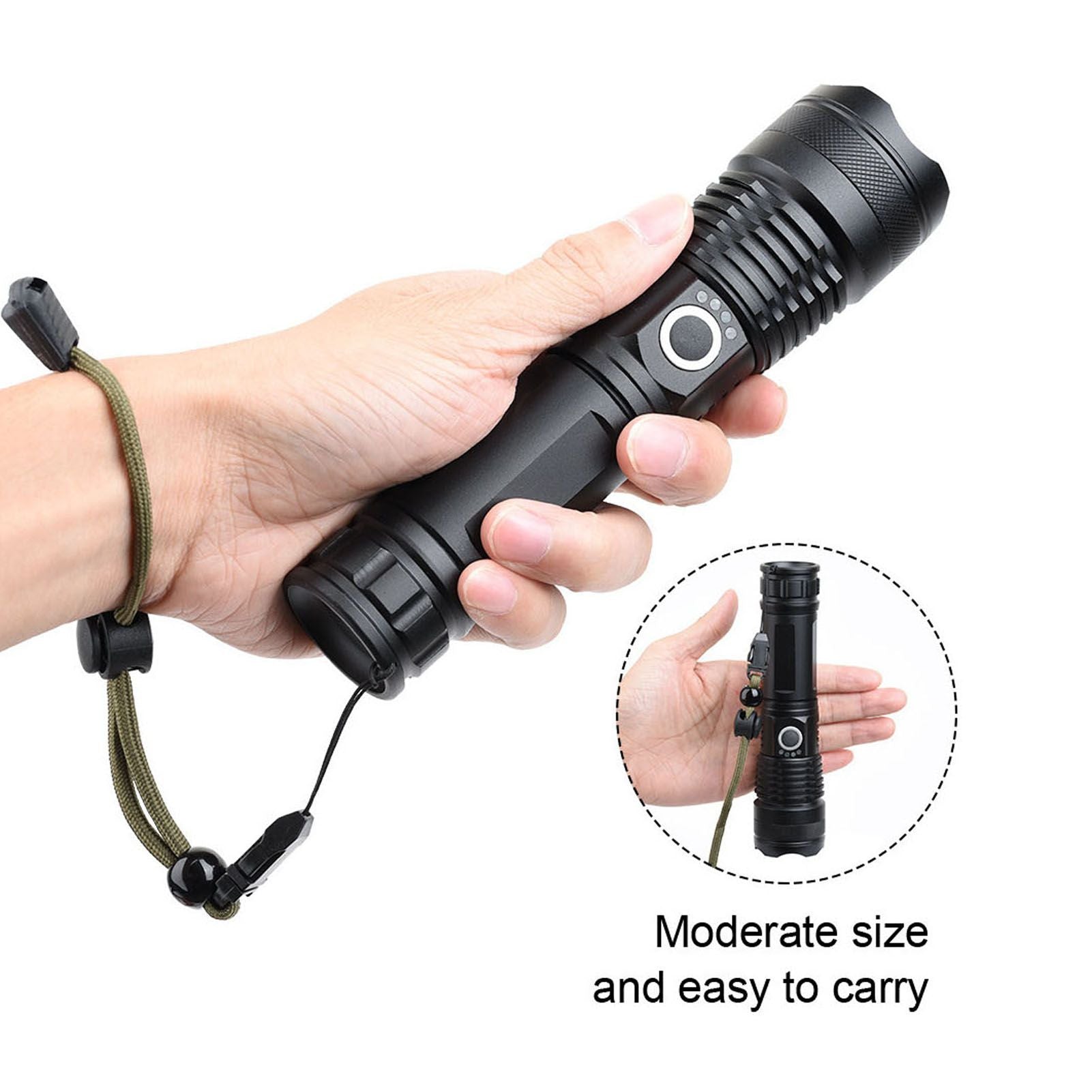 LED Flashlight Zoomable P50 Beads 5000lm 3 Light Modes Battery Display Bright Flashlight for Outdoor Adventure Camping