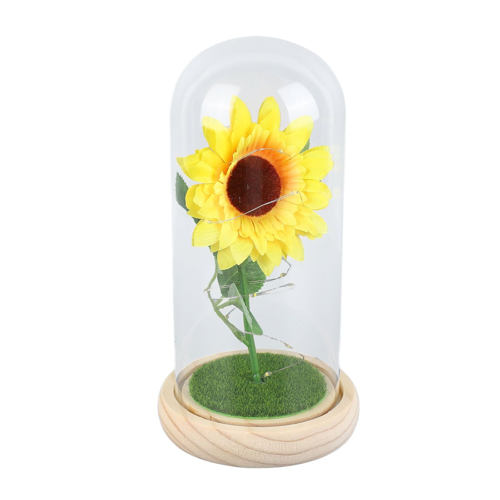 Simulation Sunflower Glass Cover Decoration Luminous LED Artificial Eternal Sunflower Glass Dome for Women