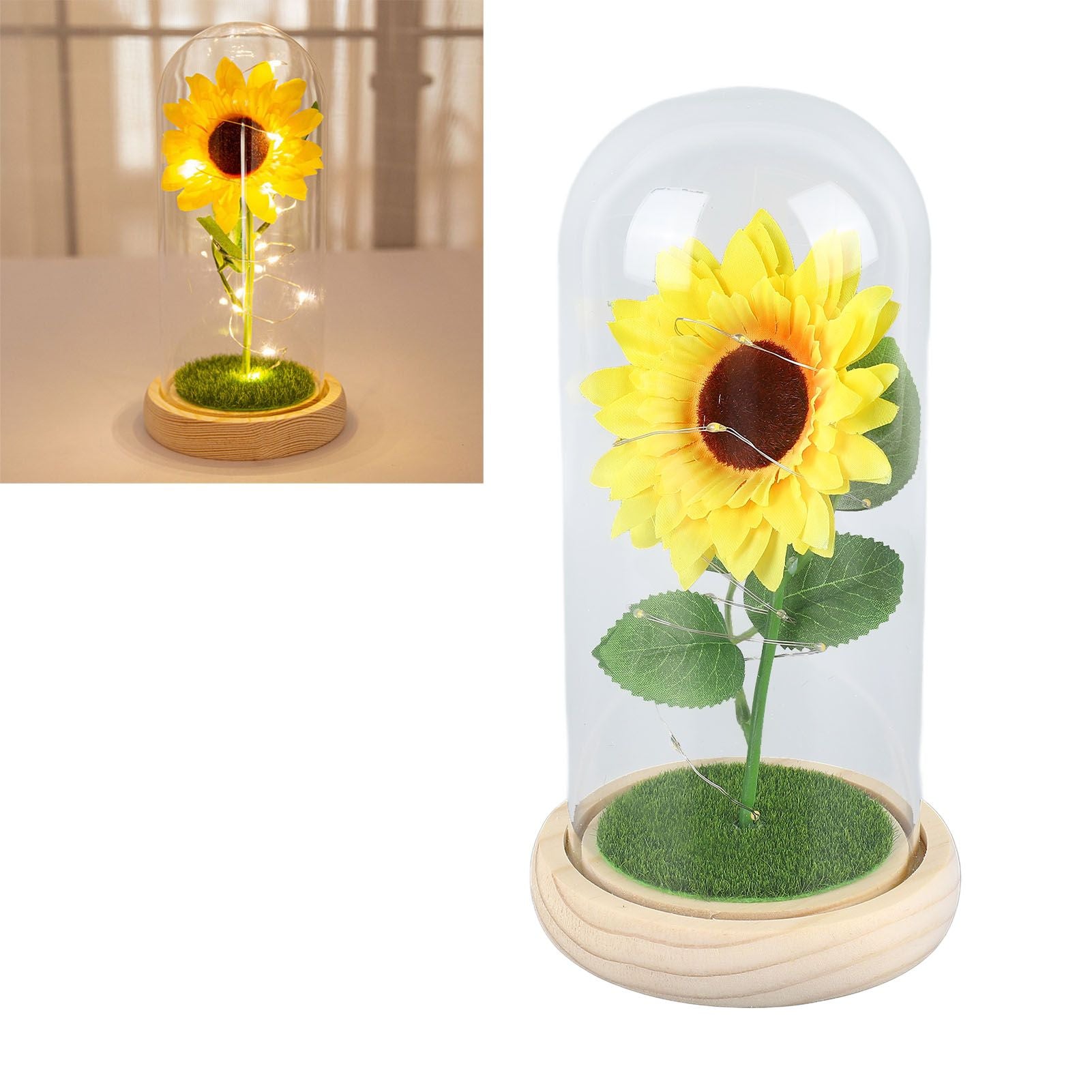 Simulation Sunflower Glass Cover Decoration Luminous LED Artificial Eternal Sunflower Glass Dome for Women