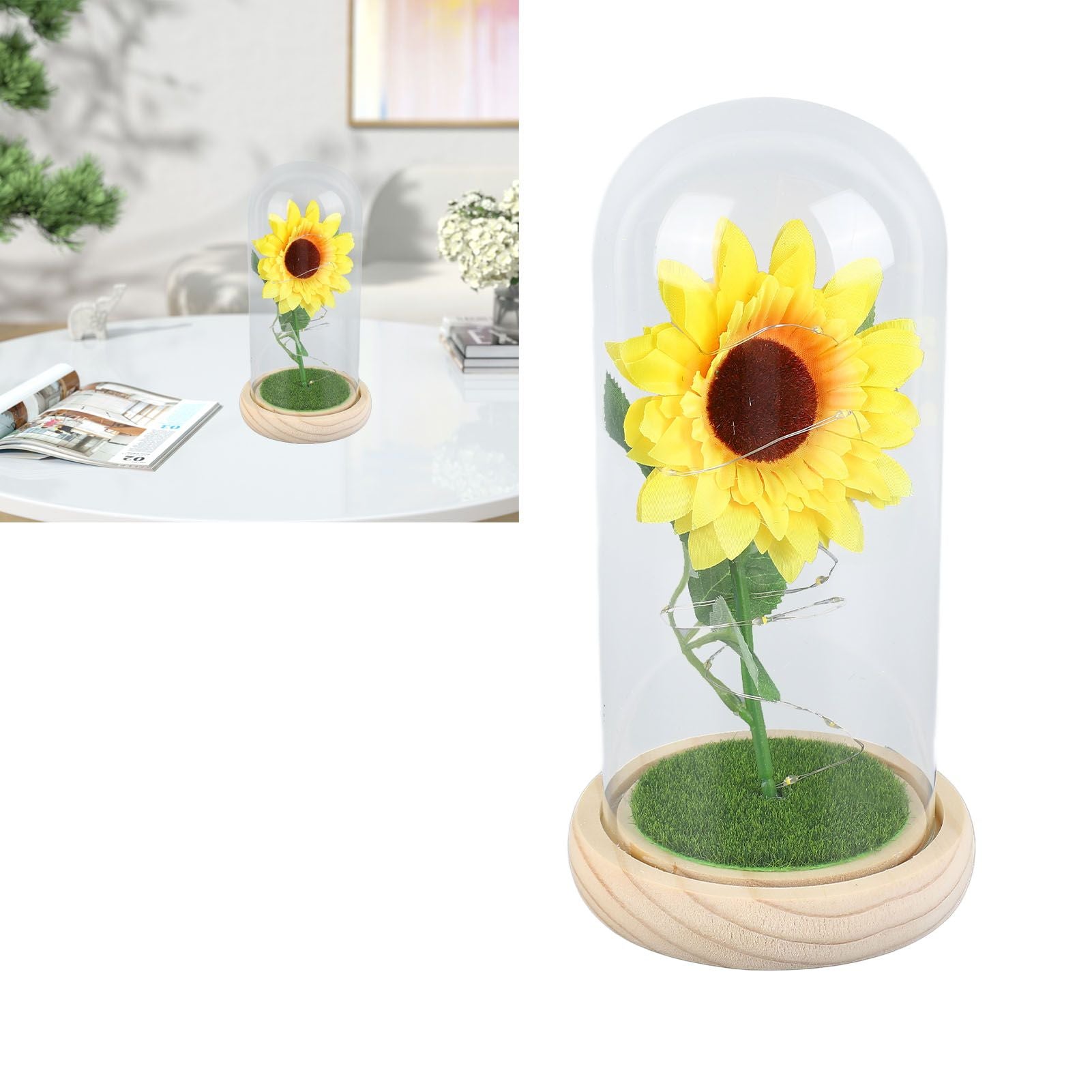 Simulation Sunflower Glass Cover Decoration Luminous LED Artificial Eternal Sunflower Glass Dome for Women