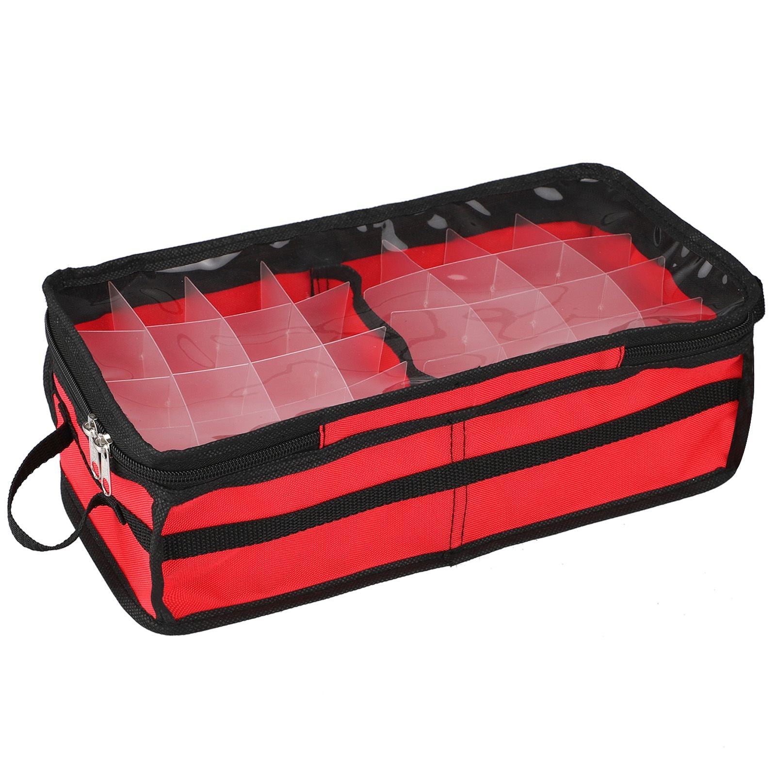 Christmas Ornament Storage Box Under Bed 64 Cell partition 600D Oxford PVC transparent window Black 61x30.5x15cm