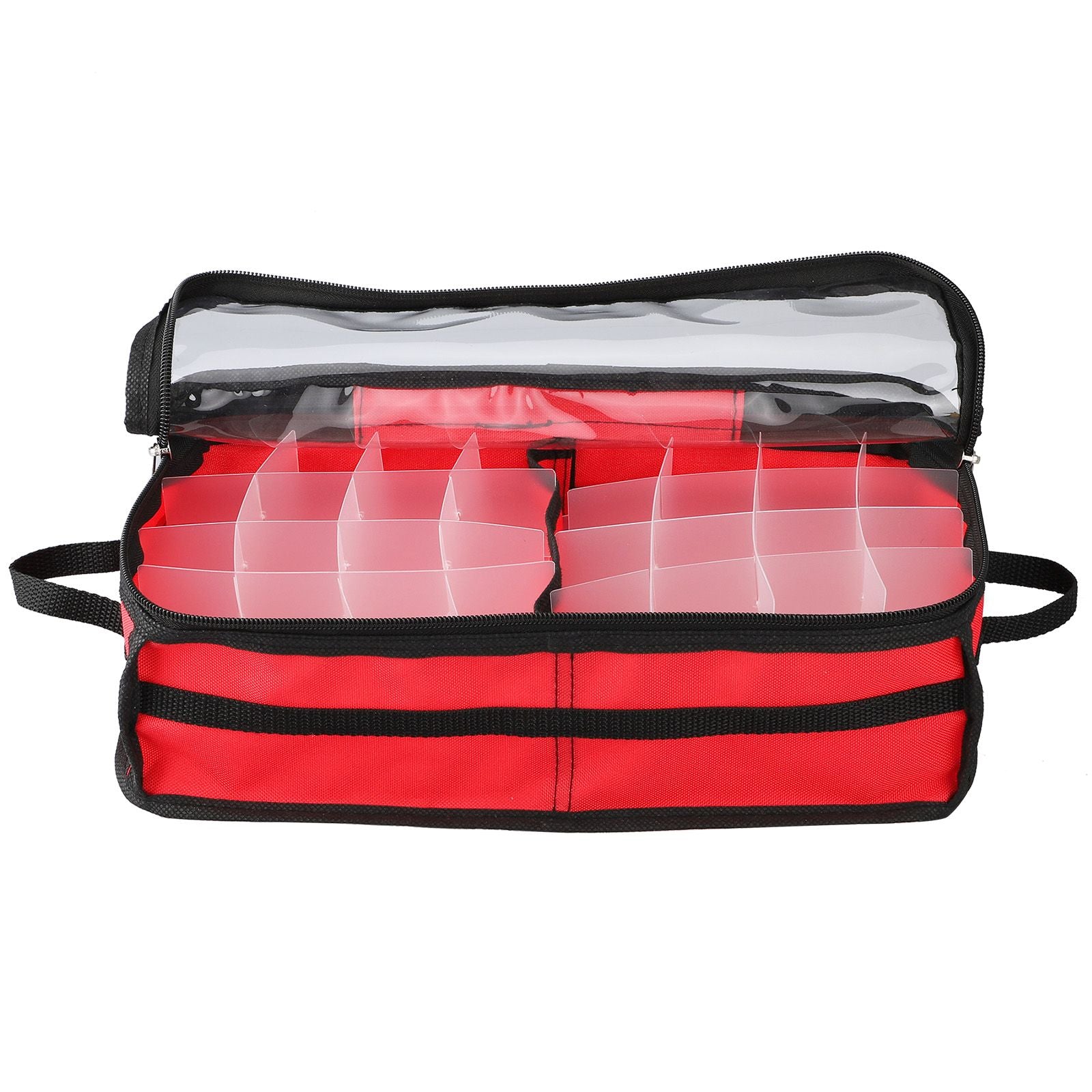 Christmas Ornament Storage Box Under Bed 64 Cell partition 600D Oxford PVC transparent window Black 61x30.5x15cm