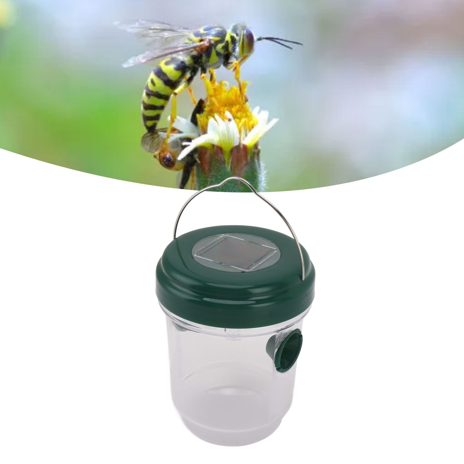 Wasp Catcher LED Solar Powered Waterproof Hornet Traps for Wasp Fruit Fly Garden Terrace Farmland Green