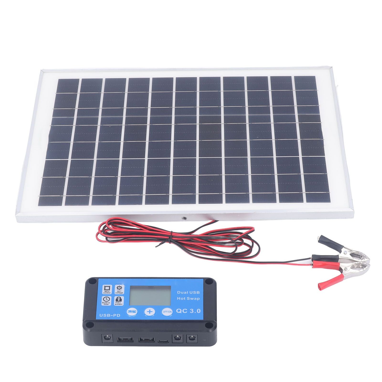 Solar Panel Kit 50W 18V with MPPT Waterproof Charge Controller 3meter Battery Clamp for Outdoor RV Boat Trailer Camper