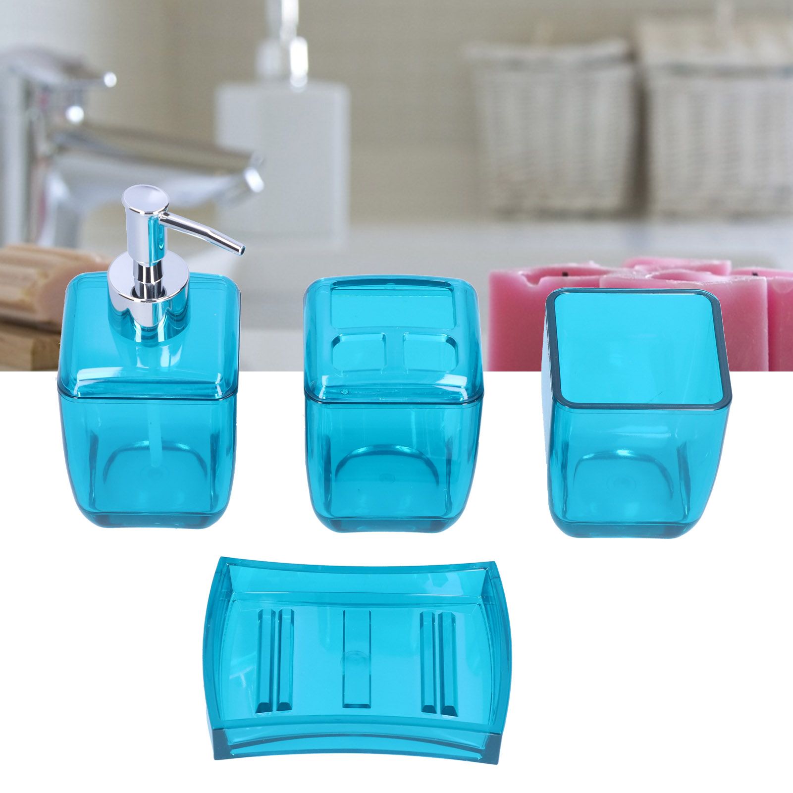 4PCS Bathroom Set Soap Dispenser Toothbrush Holder Wash Cup Soap Dish Bathroom Supplies