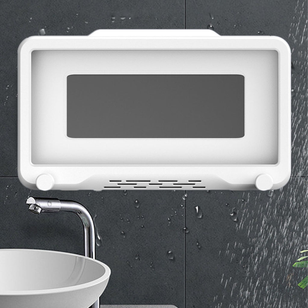 Shower Cell Phone Holder Bathroom 360 Degree Rotatable Drill Free Waterproof Wall Mounted Cell Phone Case White