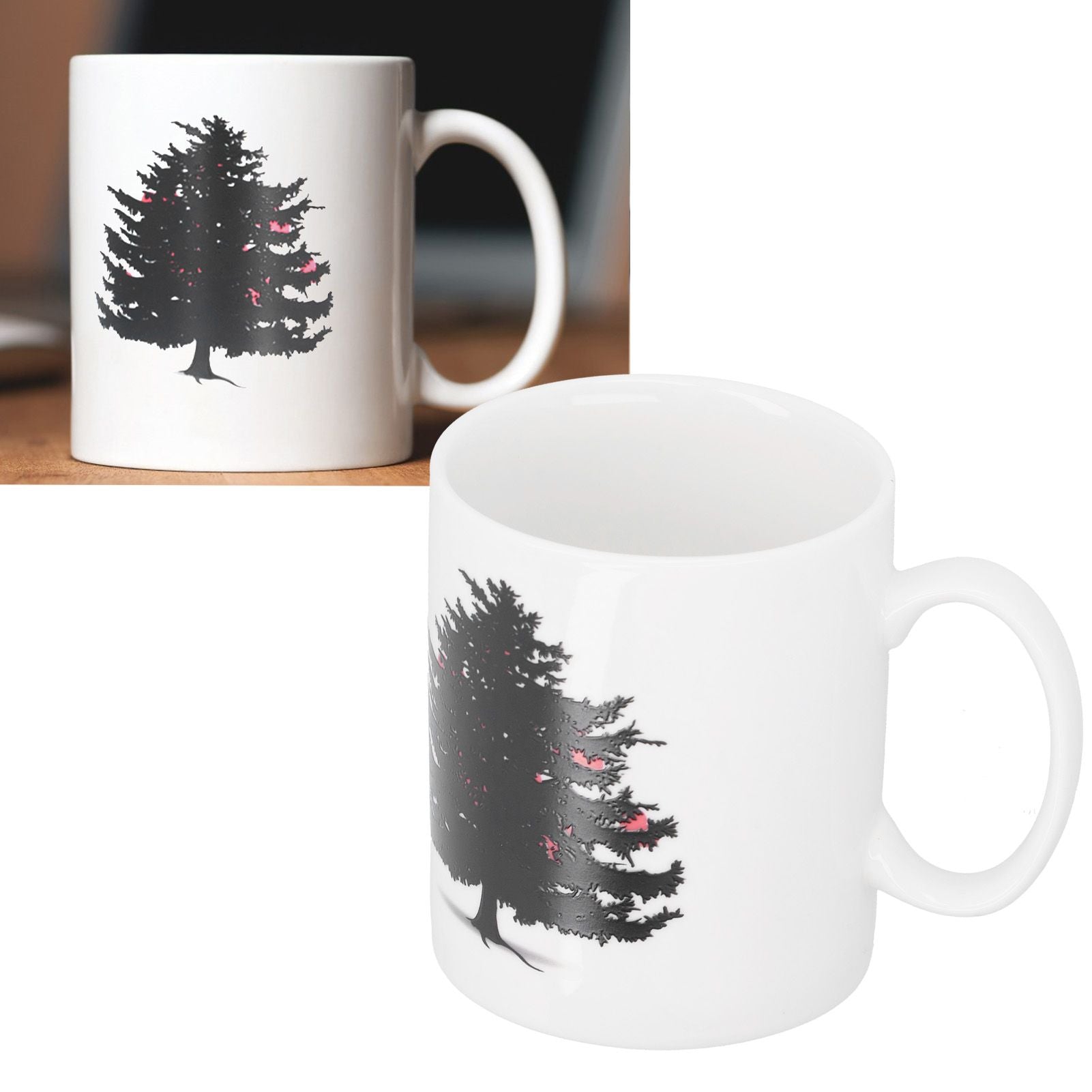 Christmas Trees Pattern Color Changing Mug Heat Induction Cup Ceramic Mug for Home Office