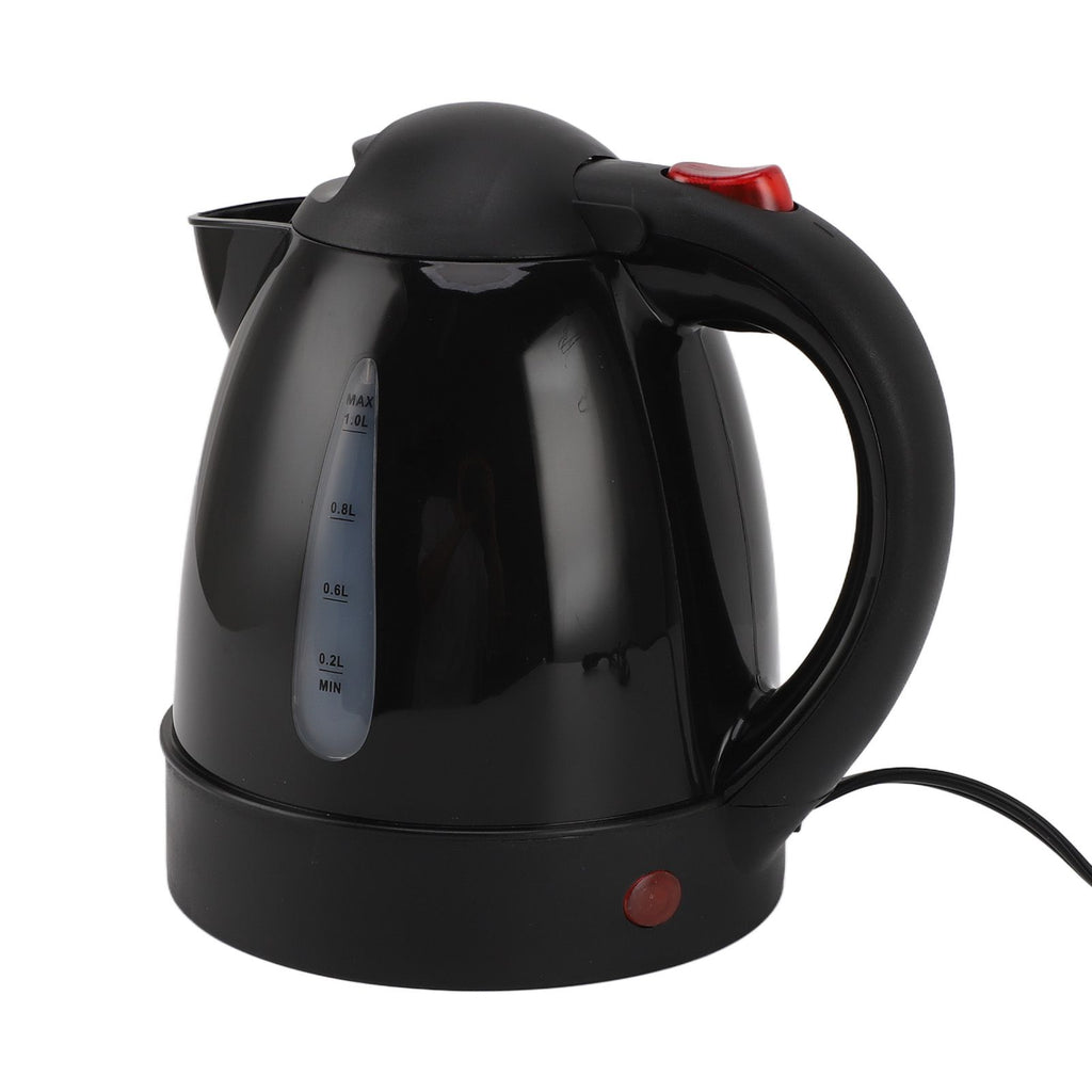 Electric Kettle 150W 1L Black Road Hot Water Boiler Stainless Steel Liner Auto Shut Off Tea Kettle Car Cigarette Plug 12V for Sedans SUVs