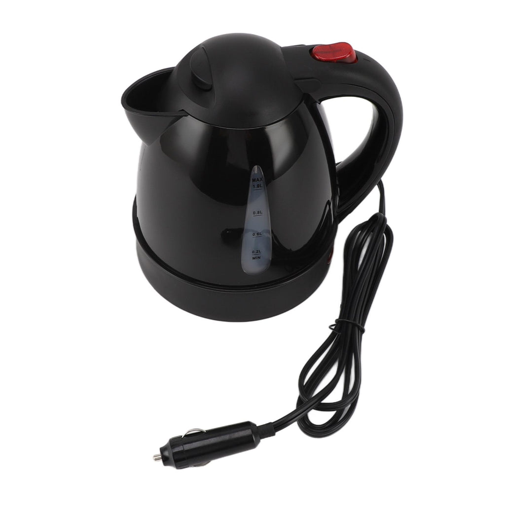 250W Portable Car Electric Kettle with Cigarette Lighter Road Trip 24V Truck Heated Water Tea Coffee Kettle Auto Shut Off 1000ml Black