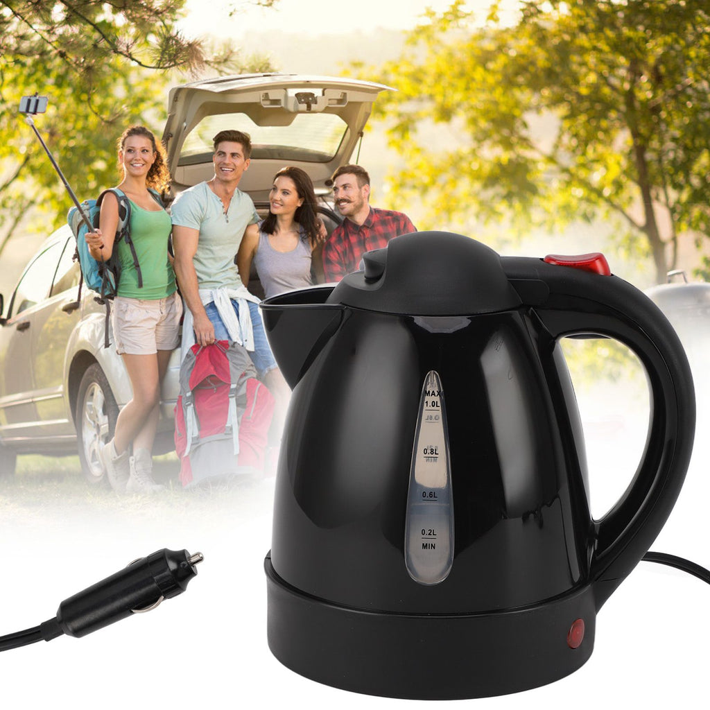 250W Portable Car Electric Kettle with Cigarette Lighter Road Trip 24V Truck Heated Water Tea Coffee Kettle Auto Shut Off 1000ml Black
