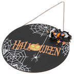 Halloween Spider Web Pattern Wooden Welcome Sign Decorative Hanging Board for Indoor OutdoorWith Bow