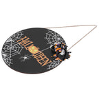 Halloween Spider Web Pattern Wooden Welcome Sign Decorative Hanging Board for Indoor OutdoorWith Bow