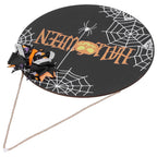 Halloween Spider Web Pattern Wooden Welcome Sign Decorative Hanging Board for Indoor OutdoorWith Bow