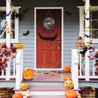 Halloween Spider Web Pattern Wooden Welcome Sign Decorative Hanging Board for Indoor OutdoorWith Bow