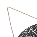 Halloween Spider Web Pattern Wooden Welcome Sign Decorative Hanging Board for Indoor OutdoorWith Bow