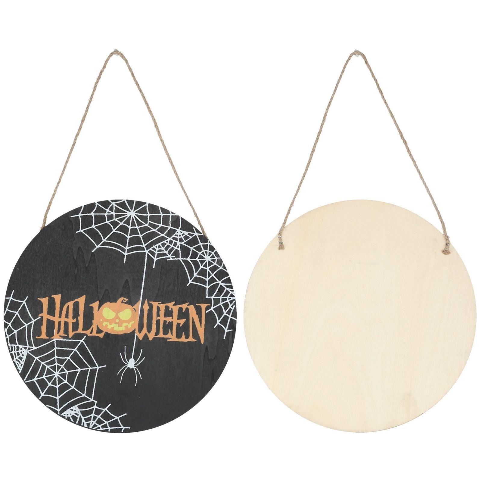 Halloween Spider Web Pattern Wooden Welcome Sign Decorative Hanging Board for Indoor OutdoorWithout Bow