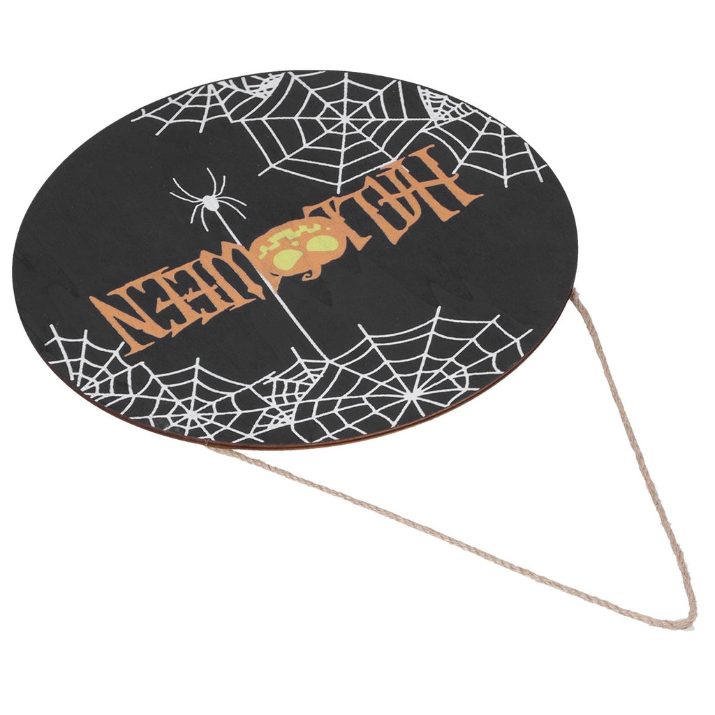 Halloween Spider Web Pattern Wooden Welcome Sign Decorative Hanging Board for Indoor OutdoorWithout Bow