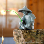 Fisherman Ornament Resin Unique Light Gray Old Man Fishing Statues for Rock Garden Ecological Fish Tank Micro Landscape