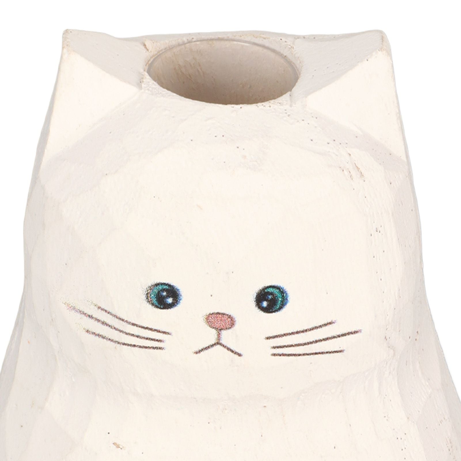 Cat Statue Flower Vase White Handmade Textured Wooden Cat Vase for Thanksgiving Day Gift Cat Lovers