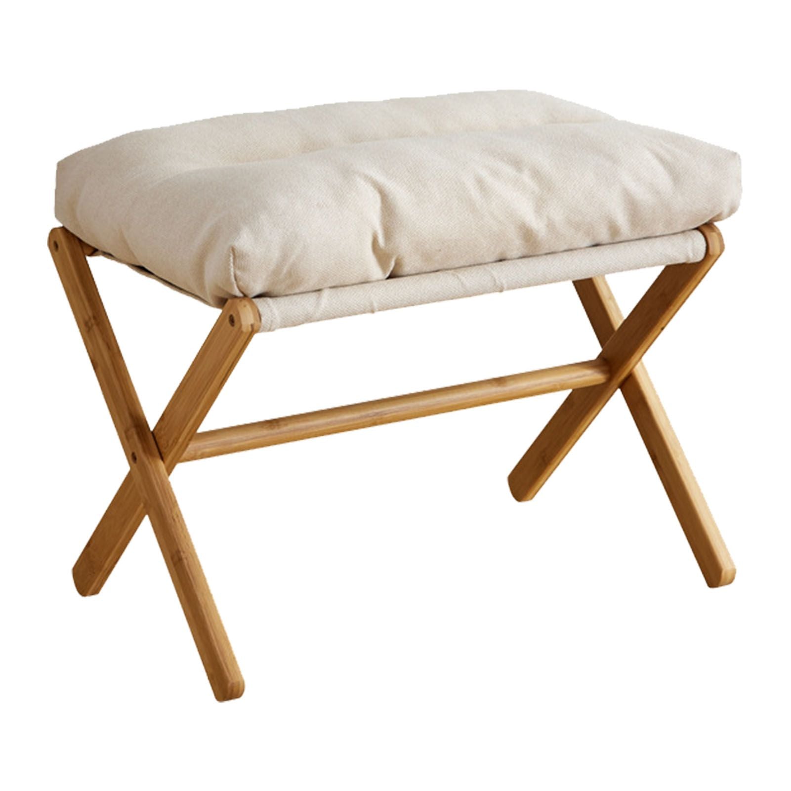 Foot Stool Foldable X Leg Modern Multifunctional Foot Rest with Soft Cushion for Living Room Bedroom Office Beige