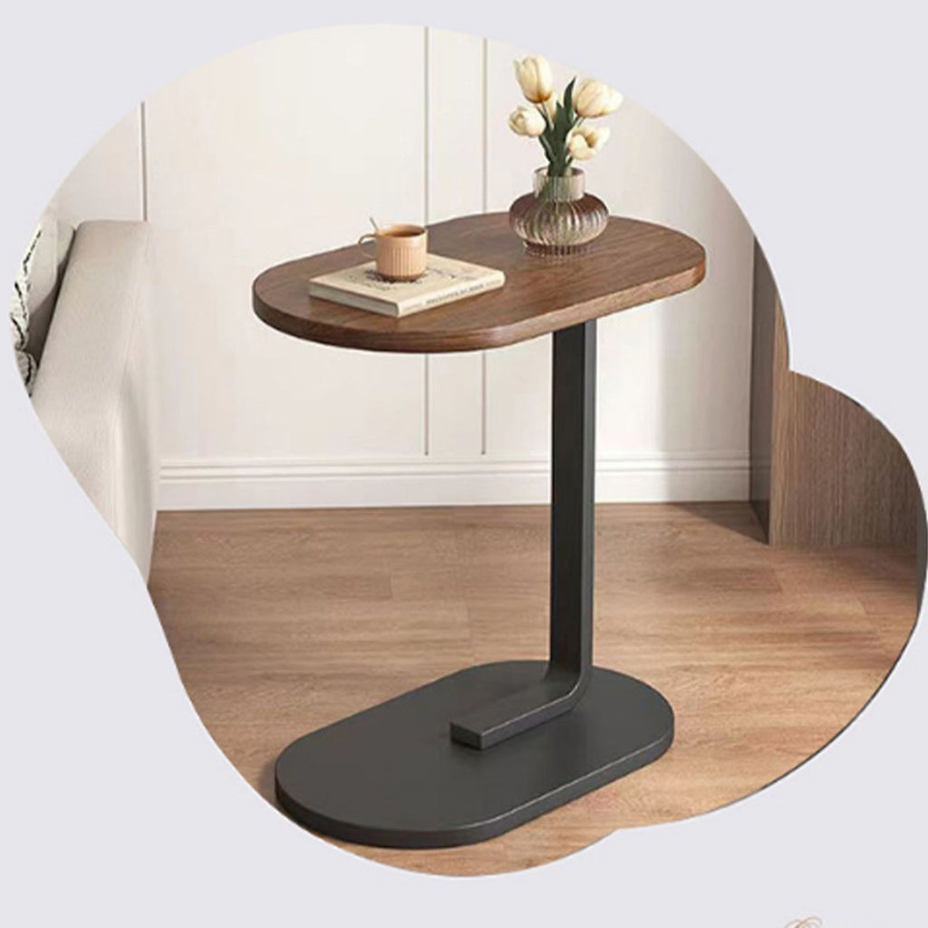 Sofa Side Table Modern Simple Portable for Living Room Bedroom Walnut Color Black Frame