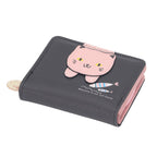 Female Korean Version Small PU Leather Coin Purse Student Cute Animal Change Bag Zipper Foldable Short Style Change Purse for Woman Girls Black