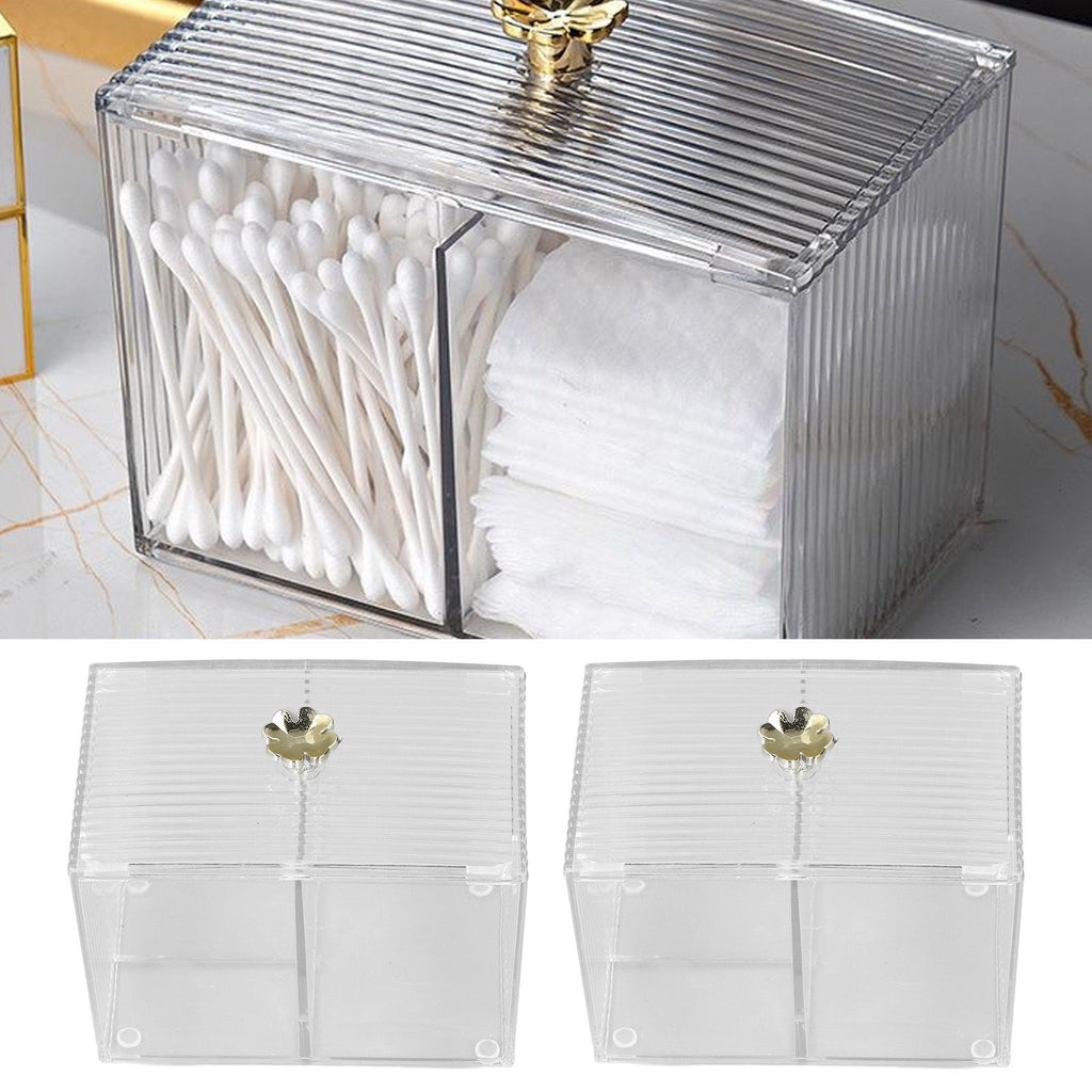 2Pcs Cotton Swab Holder Clear Durable Plastic Safe Widely Used Cotton Ball Organizer for Office Family Tabletop