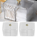 2Pcs Cotton Swab Holder Clear Durable Plastic Safe Widely Used Cotton Ball Organizer for Office Family Tabletop
